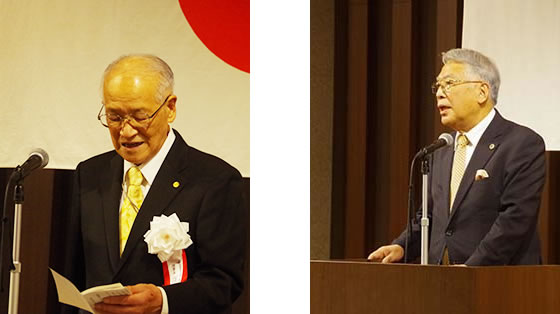 左：開会挨拶の髙橋秀夫財団理事長　右：開会の辞の春日財団副理事長